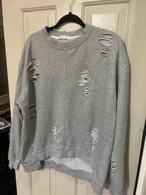 Allie Rae Distressed Gray Crewneck Sweatshirt